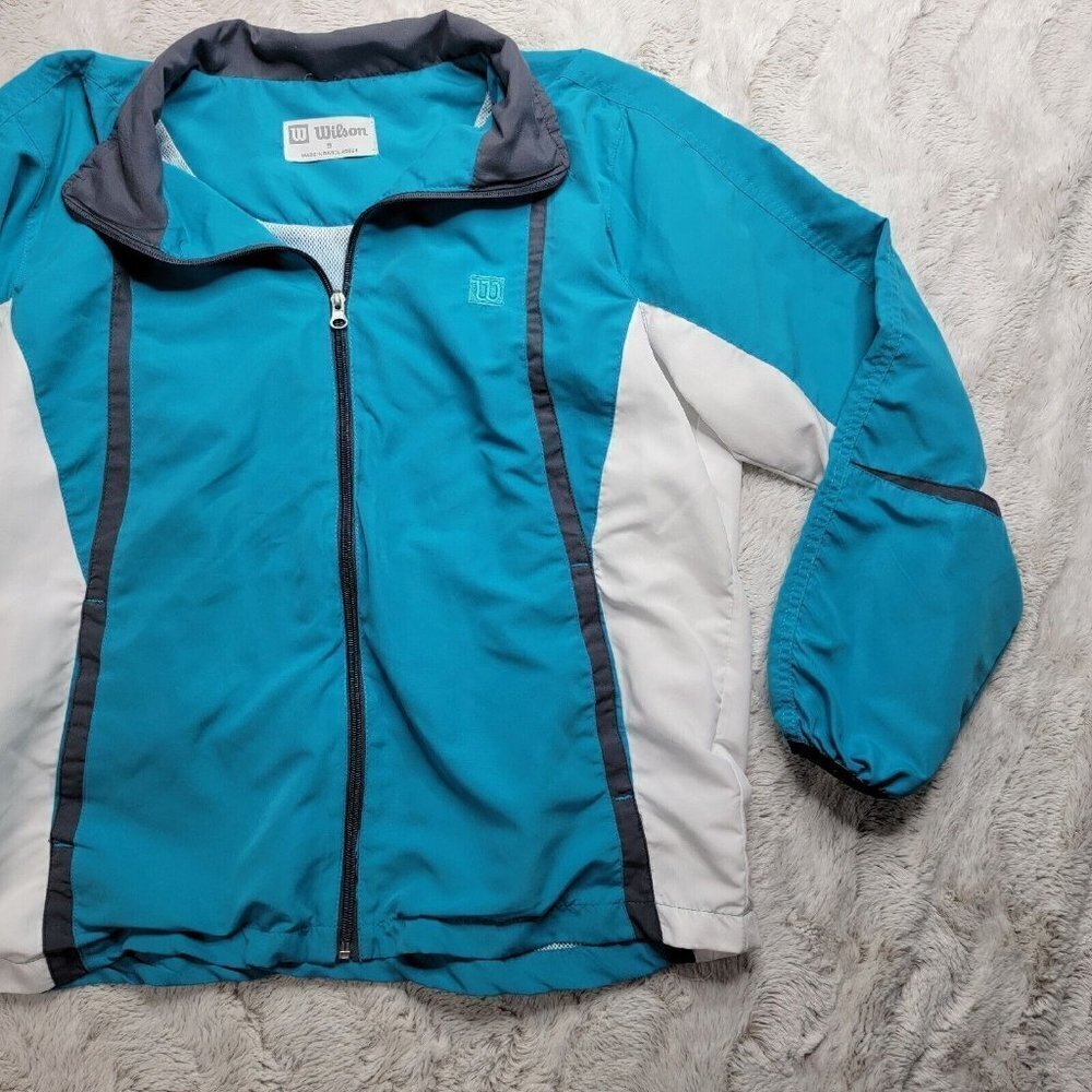 Vintage Wilson Blue White Full Zip Track Windbreaker Jacket Size S - Picture 3 of 13
